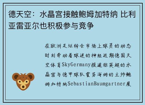 德天空：水晶宫接触鲍姆加特纳 比利亚雷亚尔也积极参与竞争